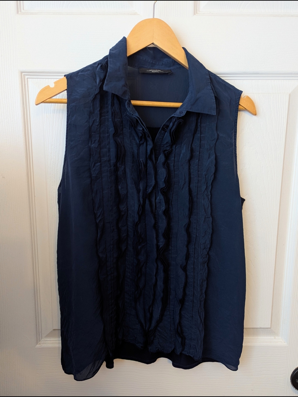 MaxMara Navy Ruffle-Front Sleeveless Camisole